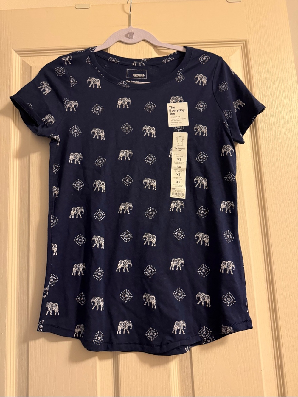 Sonoma Navy Tee with White Elephant Print